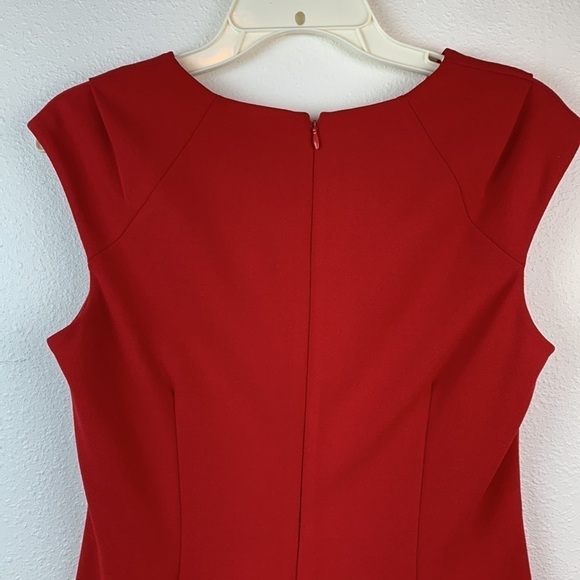 Calvin Klein ponte knit red tailored sheath square neck work cocktail dress EUC - Picture 4 of 10